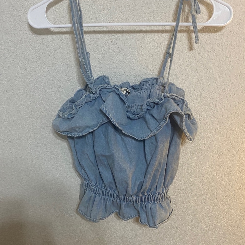 American Eagle Outfitters Light Blue Ruffle Tie-Strap Camisole